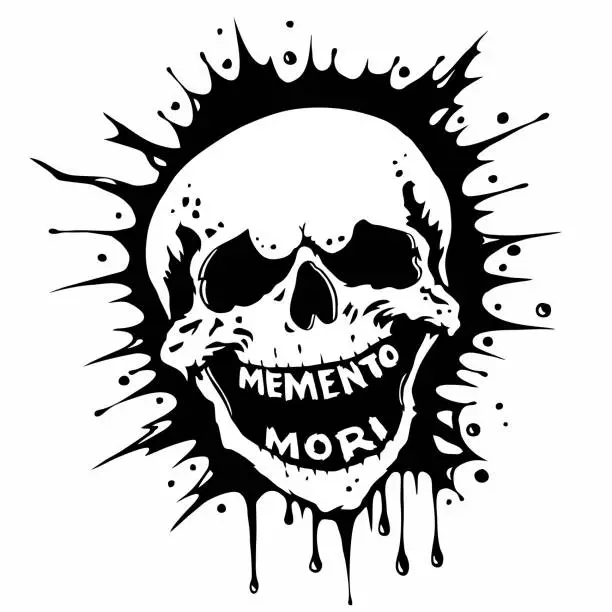 Vector illustration of The skull has text instead of teeth - Memento Mori. Vector illustration isolated on white.