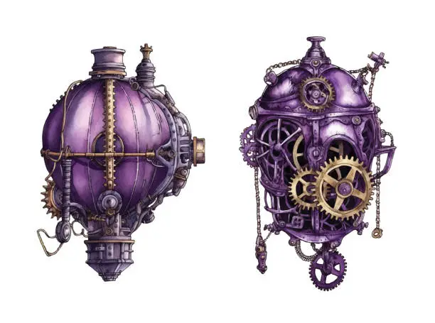 Vector illustration of Steampunk mechanisms clipart, isolated vector illustration.