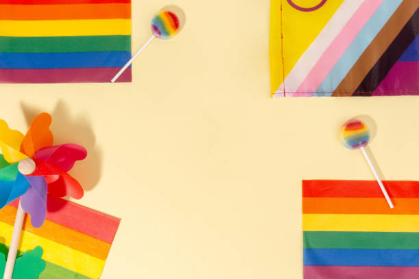 istock Simple and clean pride's message text frame mockup with Lgtbiq+ flags, rainbow lollipop 1488633892