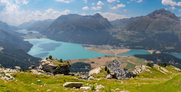 スイス - エンガディン渓谷シルヴァプラネル湖とシルサー湖。 - silsersee meadow engadine graubunden canton ストックフォトと画像