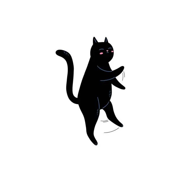 Vector illustration of Dancing Black Cat Illustration