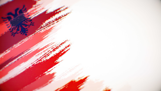 Albanian flag paint brush on white background, The concept of Albania, drawing, brushstroke, grunge, paint strokes, dirty, national, independence, patriotism, election, template, oil painting, pastel colored, cartoon, textured effect