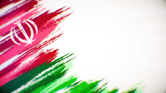 Iranian flag paint brush on white background, The concept of Iran, drawing, brushstroke, grunge, paint strokes, dirty, national, independence, patriotism, election, template, oil painting, pastel colored, cartoon animation, textured effect
