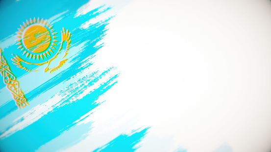 Kazakhstan flag paint brush on white background, The concept of drawing, brushstroke, grunge, paint strokes, dirty, national, independence, patriotism, election, template, oil painting, pastel colored, cartoon animation, textured effect