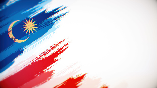 Detail of the national flag of Taiwan - Republic of China waving in the wind on a clear day. Democracy and politics. Patriotism. East asian country. Selective focus.