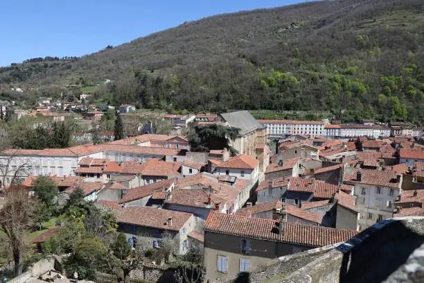 Overview of the town from the castle, city of Foix, department of Ariege, France