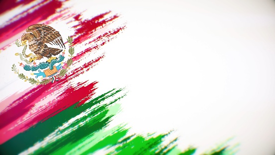 Mexican flag paint brush on white background, The concept of Mexico, drawing, brushstroke, grunge, paint strokes, dirty, national, independence, patriotism, election, template, oil painting, pastel colored, cartoon animation, textured effect