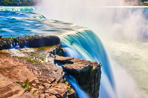 Image of Detail on edge of Horseshoe Falls from America blurred with long exposure