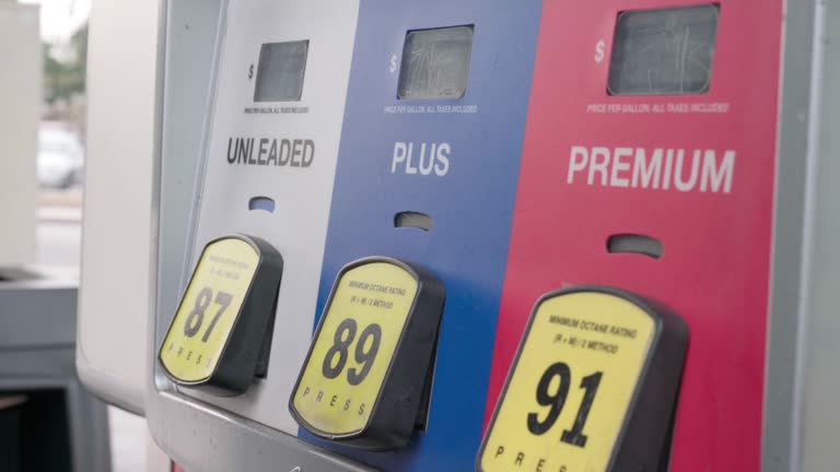 Changing Gas Prices: Close-Up Shot of a Fuel Pump in California, USA on an Overcast Day