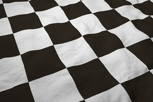 Full frame close-up on a waving Racing flag in 3D rendering.