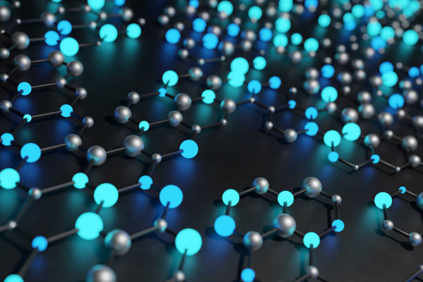 istock Neon glowing blue and cyan spheres connected by metallic rods to form hexagonal structures. 3D illustration as design element for web page background and slide show presentation 1488653396