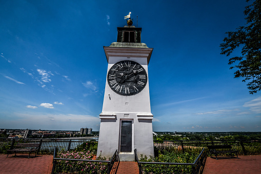 Front View Clock Tower On Petrovaradin In Novi Sad, Serbia