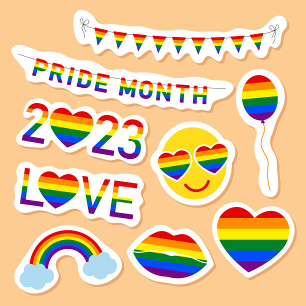 istock set of stickers for Pride Month 2023, rainbow colored symbols for Pride Month celebration, vector design elements for LGBTQ events 1488661041