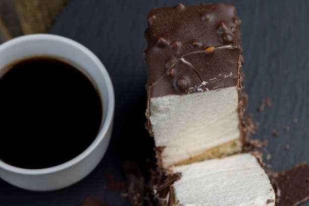 istock Fresh sweet cake with milk taste and aroma in chocolate glaze 1488664458