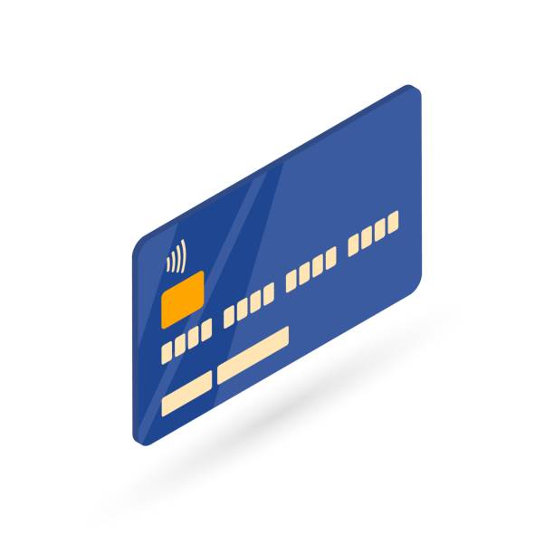 istock Credit or debit card. Isometric right view of credit card isolated on white background. 1488664584