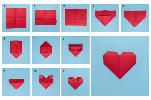 Tutorial step by step origami paper heart.