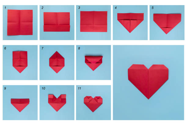 Tutorial step by step origami paper heart. Tutorial step by step origami paper heart. origami instructions stock pictures, royalty-free photos & images