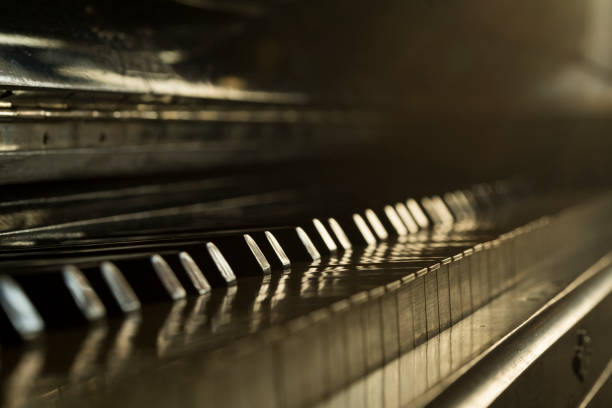 istock Selective focus, old vintage piano, close up 1488666101