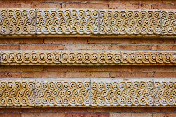Image of Straight on texture detail of limestone work on wall