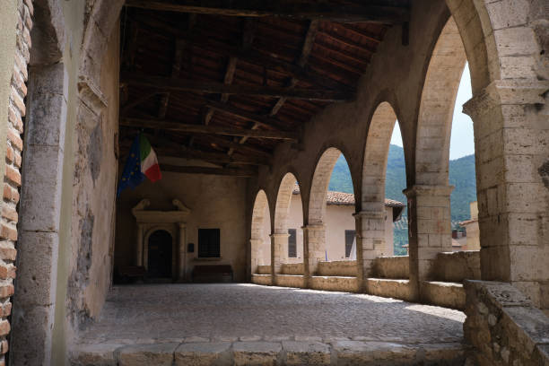 loggia of the merchants of the medieval town of sermoneta loggia of the merchants of the medieval town of sermoneta sermoneta stock pictures, royalty-free photos & images