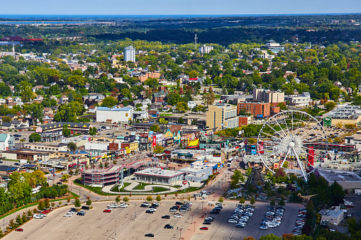 Image of View of Niagara Falls city of shops from above in Canada side