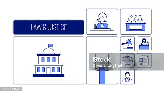 istock Law and Justice Related Vector Banner Design Concept, Modern Line Style with Icons 1488673559