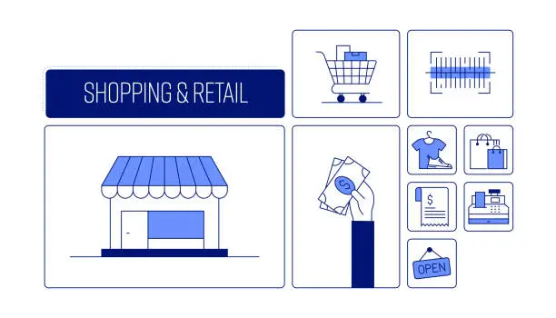 Vector illustration of Shopping and Retail Related Design with Line Icons. Simple Outline Symbol Icons.