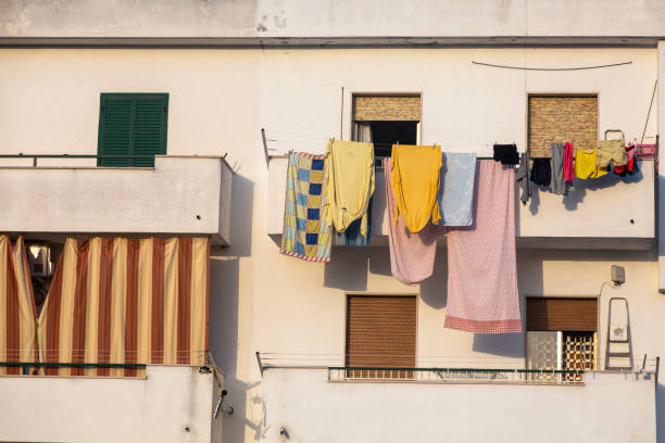 istock A balcony with a striped awning 1488675750