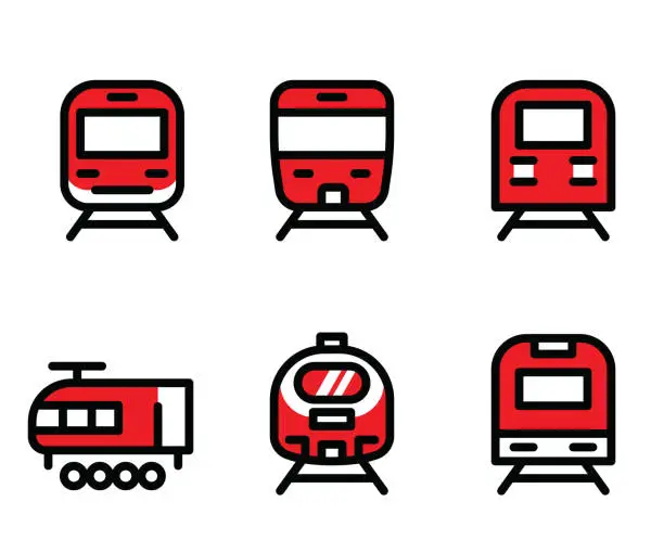 Vector illustration of Train Icon Set Line Art