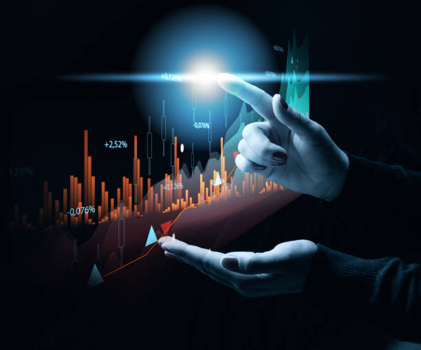 istock Holographic graph with growing indicators and a woman's hand. Business growth concept, profitable startup, profitable business strategy, sales increase. High performance 1488682963