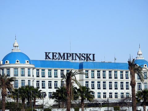 Cairo, Egypt, May 4 2023: Kempinski New Cairo Egypt, a luxury hotel management company headquartered in Geneva, Switzerland. Founded in Berlin in 1897 as the Hotelbetriebs-Aktiengesellschaft, selective focus