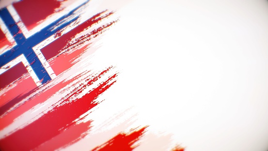 Norwegian flag paint brush on white background, The concept of Norway, drawing, brushstroke, grunge, paint strokes, dirty, national, independence, patriotism, election, template, oil painting, pastel colored, cartoon animation, textured effect