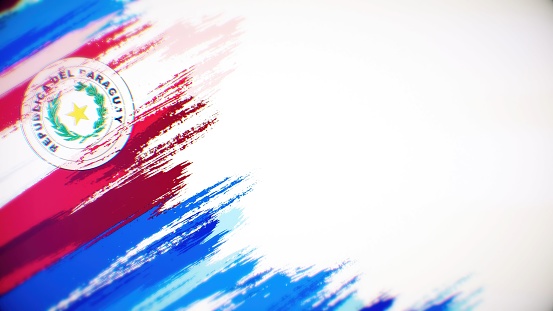 Paraguayan flag paint brush on white background, The concept of Paraguay, drawing, brushstroke, grunge, paint strokes, dirty, national, independence, patriotism, election, template, oil painting, pastel colored, cartoon animation, textured effect