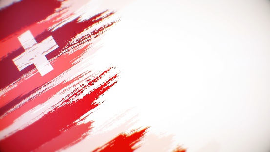 Swiss flag paint brush on white background, The concept of Switzerland, drawing, brushstroke, grunge, paint strokes, dirty, national, independence, patriotism, election, template, oil painting, pastel colored, cartoon animation, textured effect