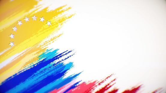 Venezuelan flag paint brush on white background, The concept of Venezuela, drawing, brushstroke, grunge, paint strokes, dirty, national, independence, patriotism, election, template, oil painting, pastel colored, cartoon animation, textured effect