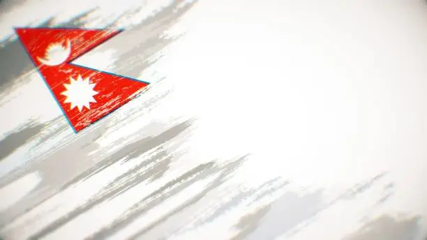 Photo of Nepali flag paint brush on white background, The concept of Nepal, drawing, brushstroke, grunge, paint strokes, dirty, national, independence, patriotism, election, template, oil painting, pastel colored, cartoon animation, textured effect