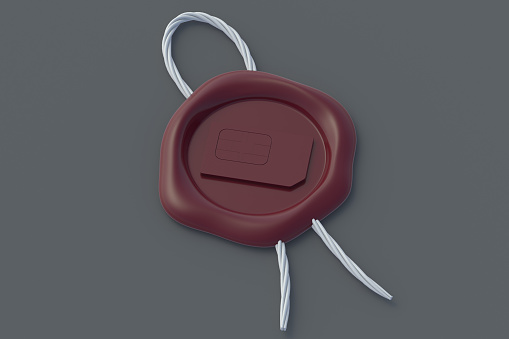 Seal wax with sim card on gray background. 3d render
