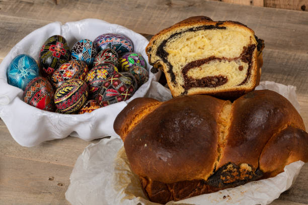 istock Traditional Romanian Cakes and Hand Painted Easter Eggs, Easter Holiday Symbols 1488695503