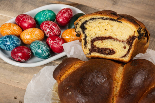 istock Traditional Romanian Cakes and Hand Painted Easter Eggs, Easter Holiday Symbols 1488695528