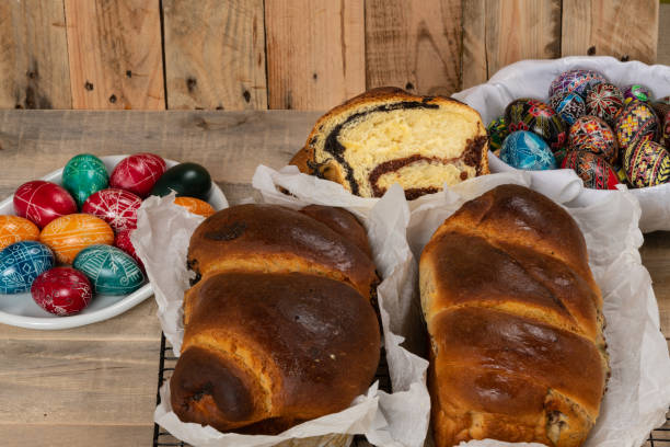 istock Traditional Romanian Cakes and Hand Painted Easter Eggs, Easter Holiday Symbols 1488695577