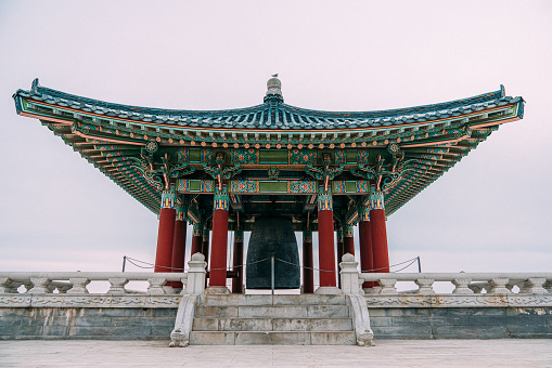 The Korean Friendship Bell hangs in the “Belfry of Friendship” stone pavilion in Angel's Gate Park, was dedicated in 1978 in the San Pedro neighborhood of Los Angeles, California.\n\nThe bell was gifted to the US by the government of South Korea to symbolize friendship between the two countries.