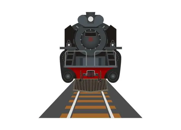 Vector illustration of Steam locomotive. Front view. Simple illustration in perspective view.