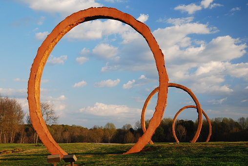 Raleigh, NC, USA March 14 The large circular ring sculpture Gyre on the park grounds of the North Carolina Museum of Art in Raleigh