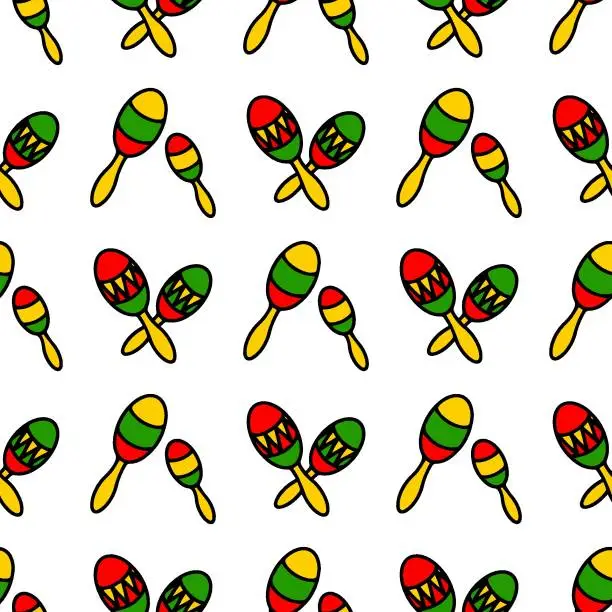 Vector illustration of Maracas vector illustration. Seamless Mexican pattern of maraca and maracas.