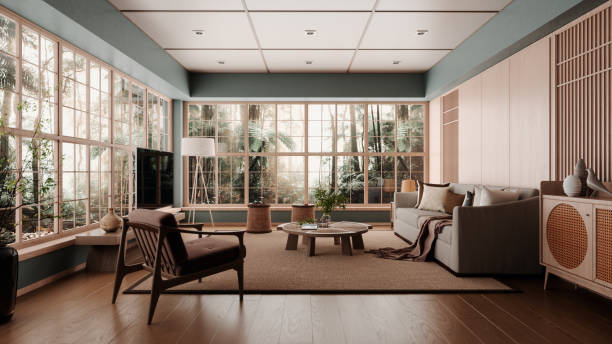 Asian-Style Forest House Living Room