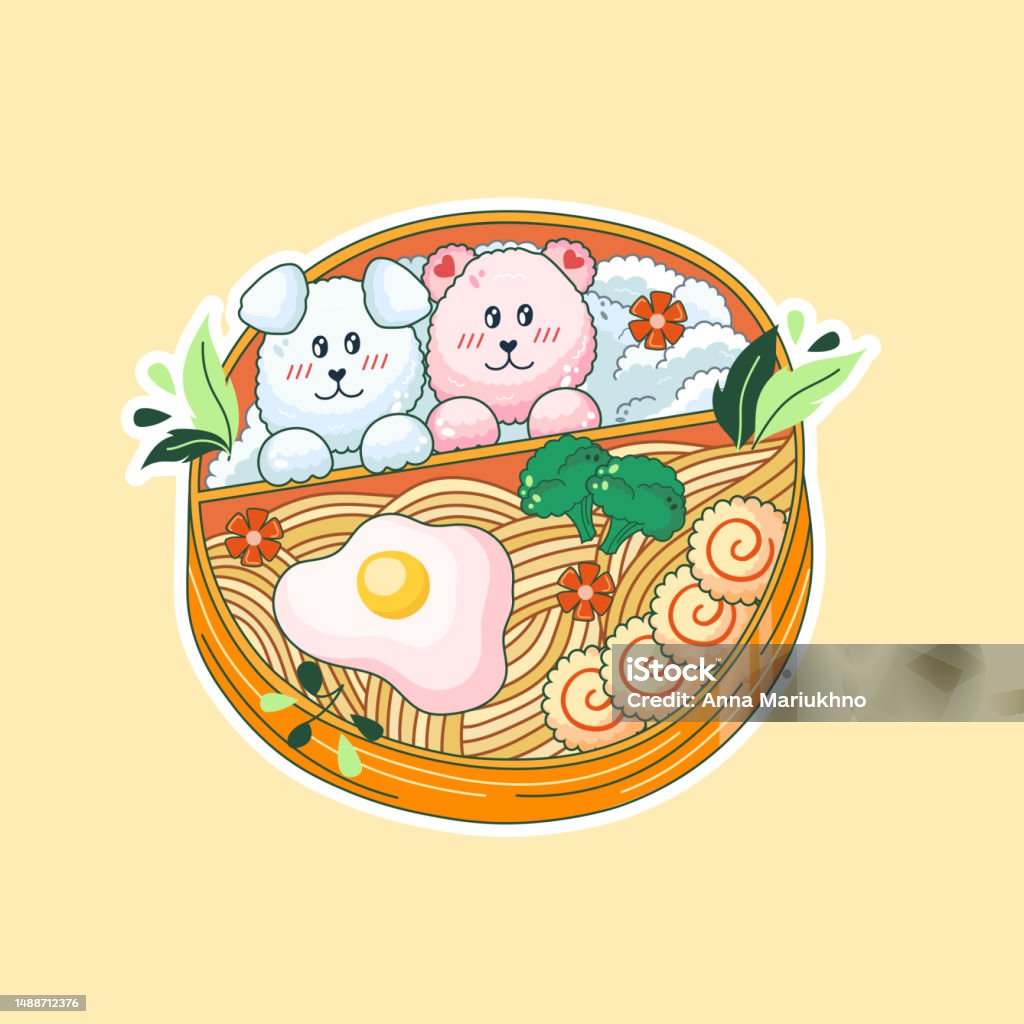 Bento Box In Kawaii Style Cute Colorful Illustration Japanese Food In A Lunch  Box Anime And Chibi Vector Stock Illustration - Download Image Now - iStock