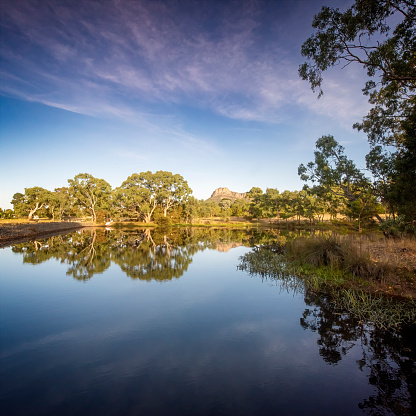 Early morning reflections in the lake at the Dunkeld Arboretum in Victoria’s west at the Grampians