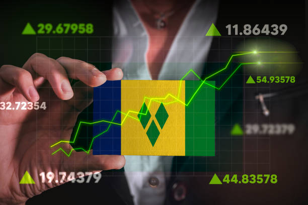 istock Graph growing up in Front Of Saint Vincent and the Grenadines Flag. 1488725878