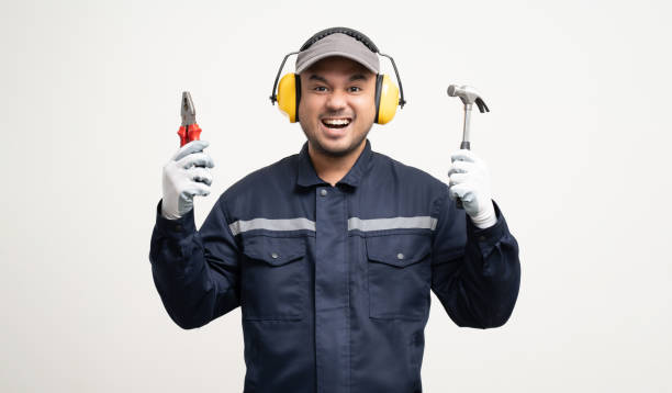 istock Technician workers in uniform maintenance service with equipment tools. Profession of service industry house repair. Home services isolated background. 1488730189