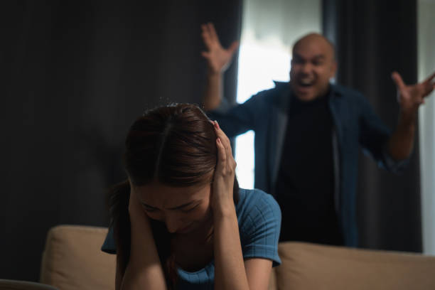 istock Relationships problems conflicts in marriage. Depressed stressed violence young couple man and woman Argument fighting shouting in the house. Making decision of breaking up get divorced. Harassment 1488730763